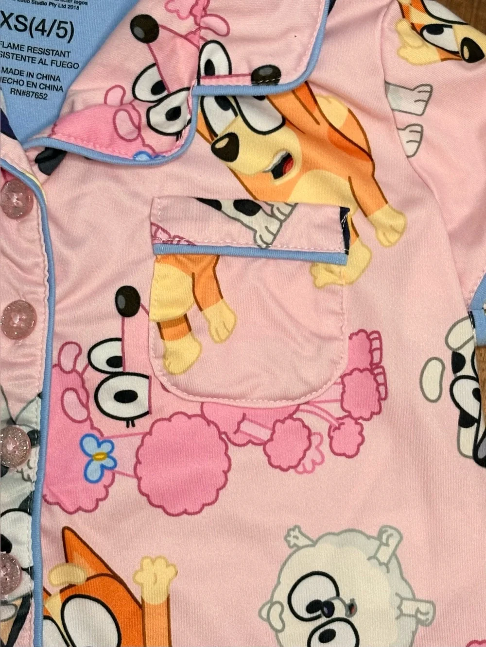 Bluey Girls Pajama Set XS 4/5 Pink Button Front Short Sleeve Shorts